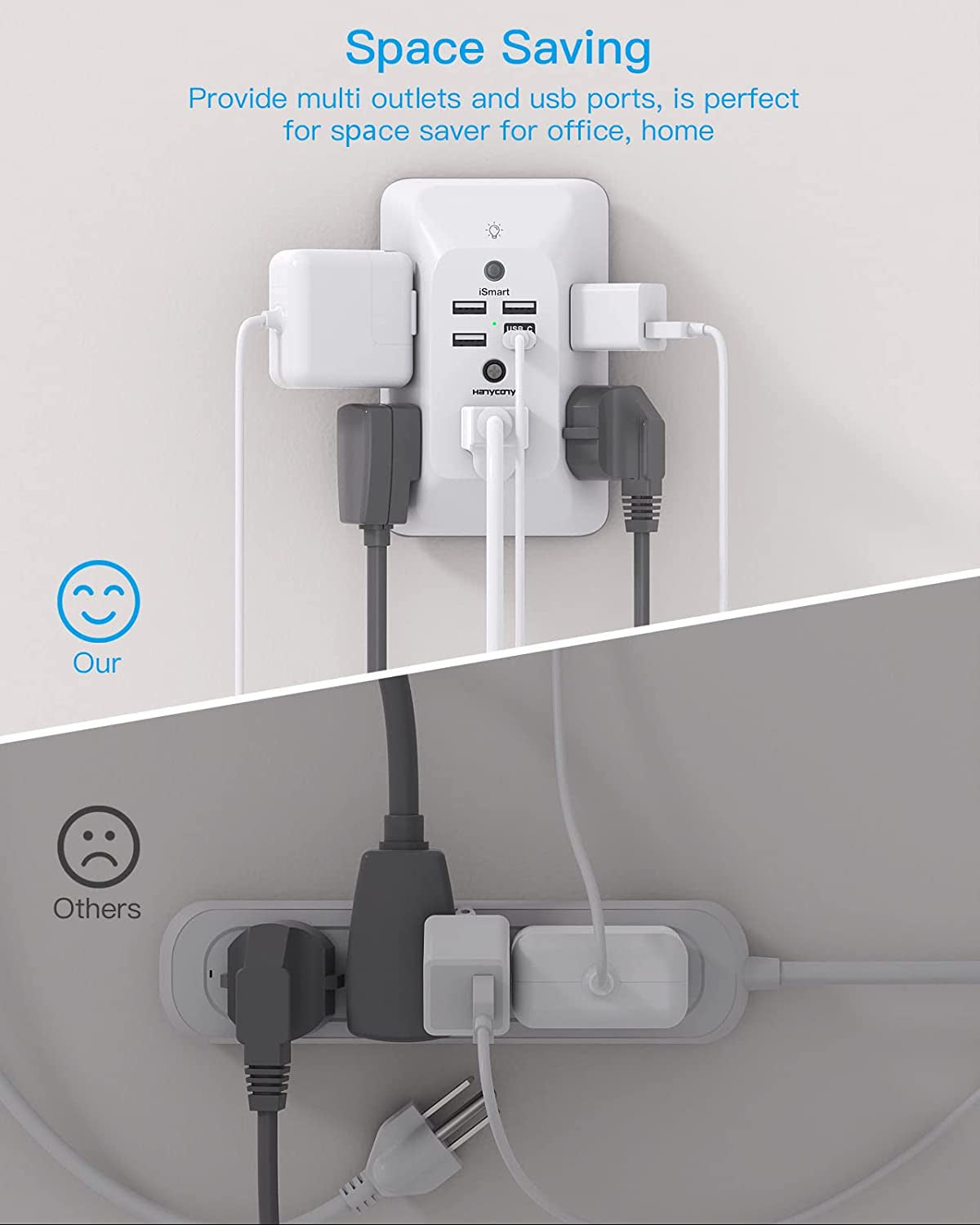 Outlet Extender with Night Light, Multi Plug Outlet, USB Wall Charger Surge Protector 4 USB Ports(1 USB C), Power Strip Electrical Outlet Splitter Expander for Home Office Dorm Room, ETL