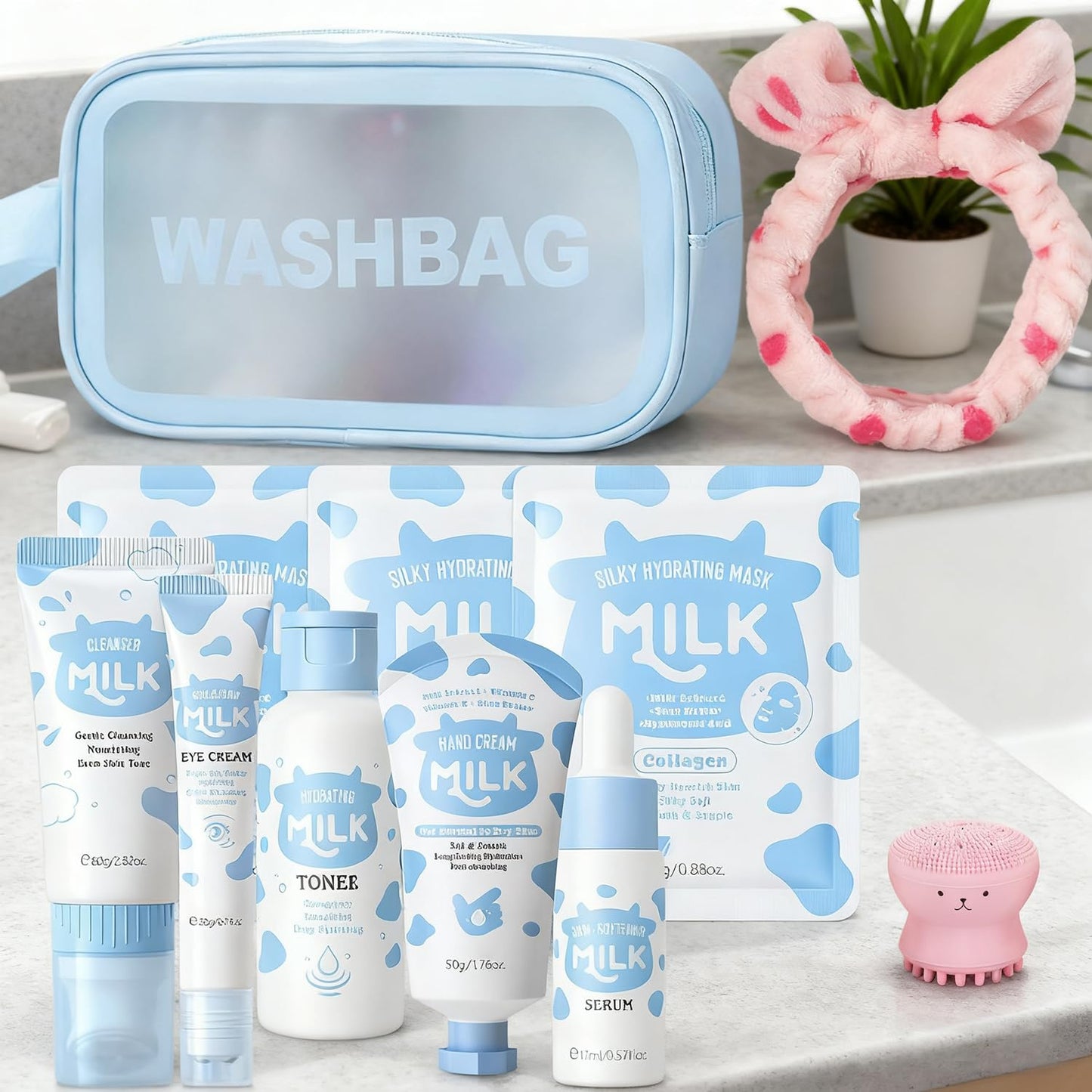 Milk Skin Care Set for Kids & Teens, 12 in 1 Moisturizing & Gentle Milk Skin Care for Teens Girls Ages 8-12, Face Care Kit, Milk Skincare for Girls 10-12, Bulk Birthday Gifts, Daughter Gifts, 12PCS
