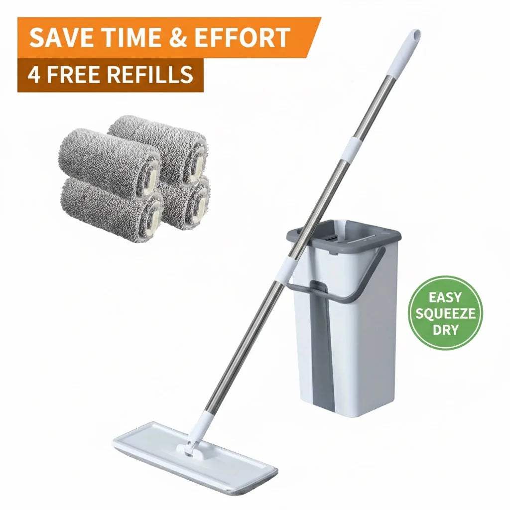 Self Wringing Mop and Bucket Set for Easy Floor Cleaning on Any Surface