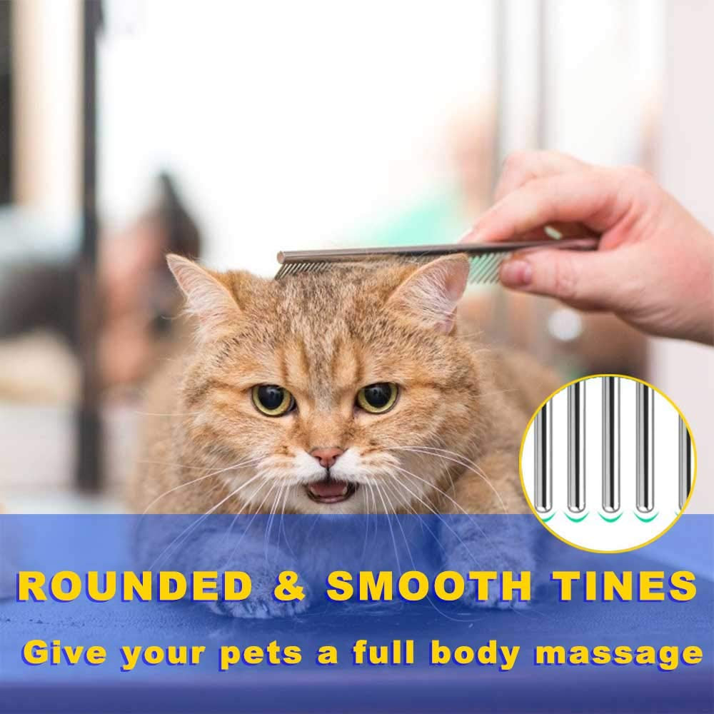 2 Pack Dog Combs with Rounded Ends Stainless Steel Teeth, Cat Comb for Removing Tangles and Knots, Professional Grooming Tool for Long and Short Haired Dog, Cat and Other Pets, 6.3IN/7.4IN