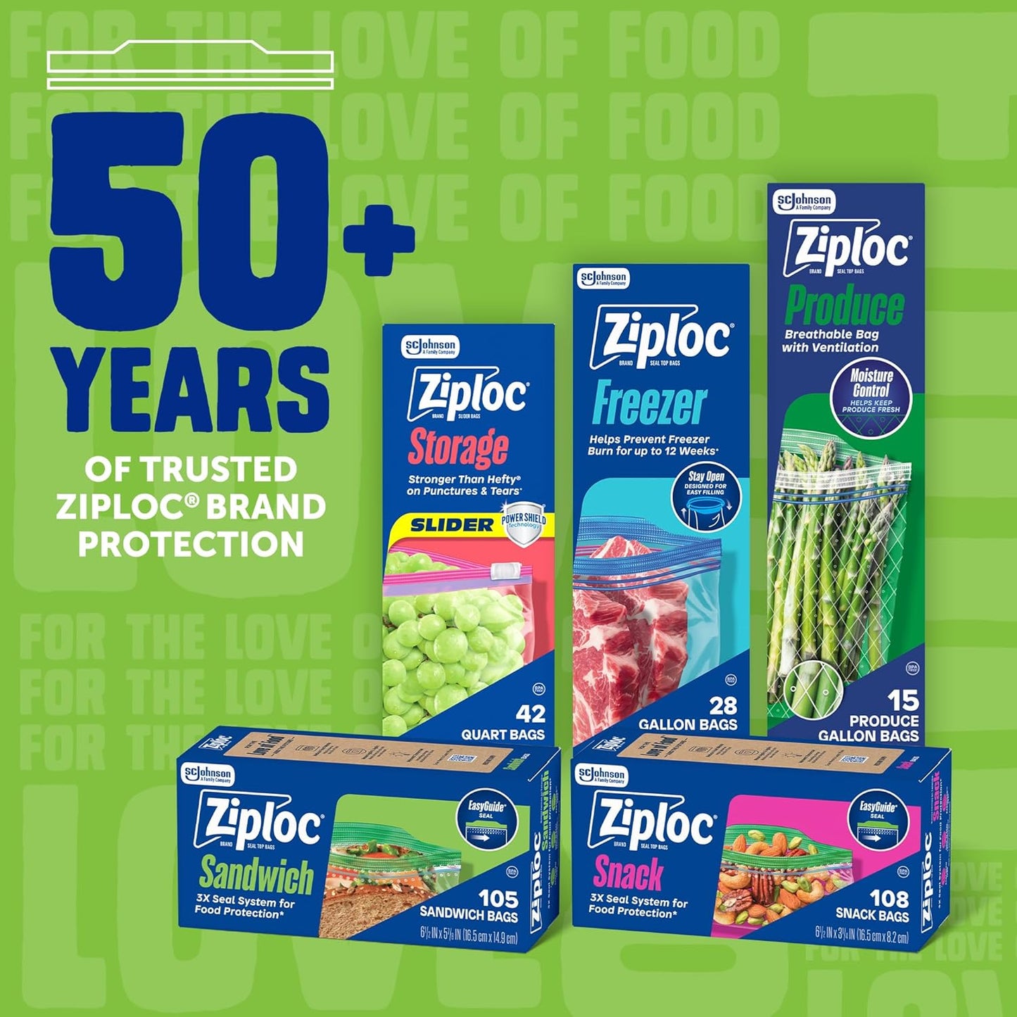 Ziploc Sandwich and Snack Bags with Easyguide Texture, Plastic Storage Bags with Grip 'N Seal Technology, 105 Bags Total