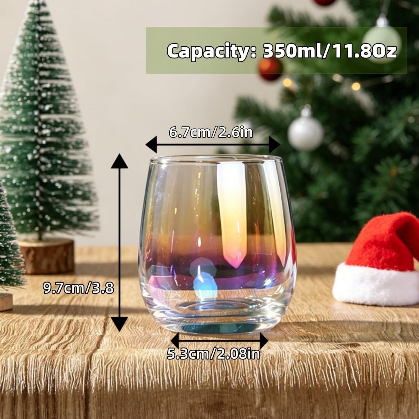 Stemless Red Wine Glasses, 12 Oz.,Iridescent Glassware, Dishwasher-Safe, 4-Piece Set
