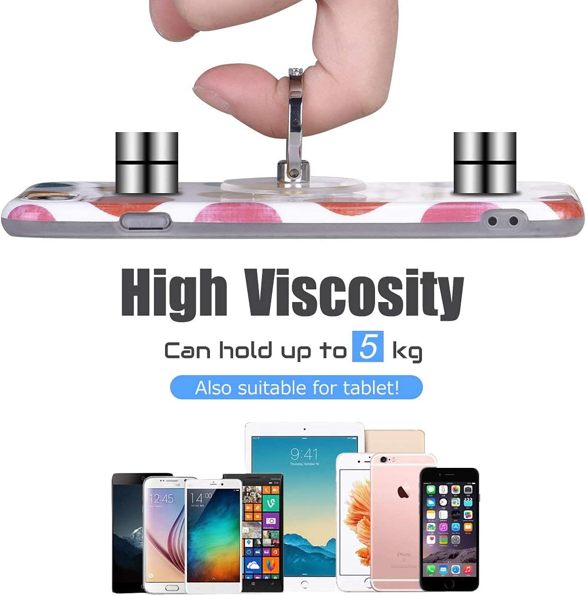 Transparent Phone Ring Holder Grip - Clear Cell Phone Ring Stand Holder Finger Grip Kickstand 360° Rotation, Compatible with Most of Phones, Tablets and Case (2 Silver Diamond)