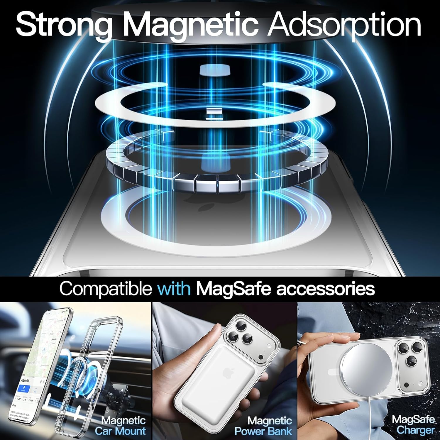 Magnetic Case for Iphone 17 Pro Max 6.9-Inch Compatible with Magsafe, Shockproof Phone Bumper Cover, Anti-Scratch Clear Back (Clear)