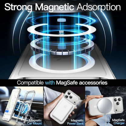 Magnetic Case for Iphone 17 Pro Max 6.9-Inch Compatible with Magsafe, Shockproof Phone Bumper Cover, Anti-Scratch Clear Back (Clear)
