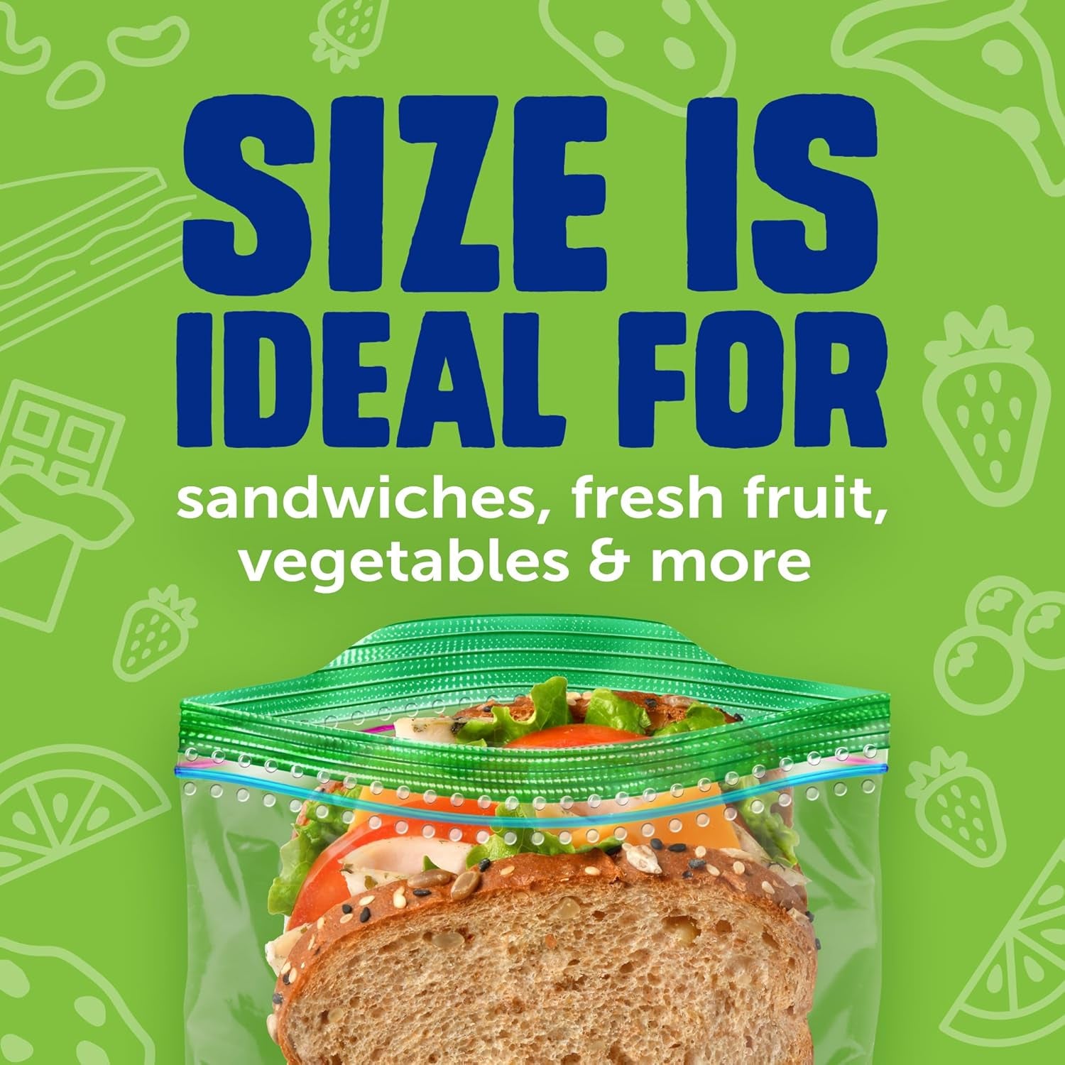Ziploc Sandwich and Snack Bags with Easyguide Texture, Plastic Storage Bags with Grip 'N Seal Technology, 105 Bags Total