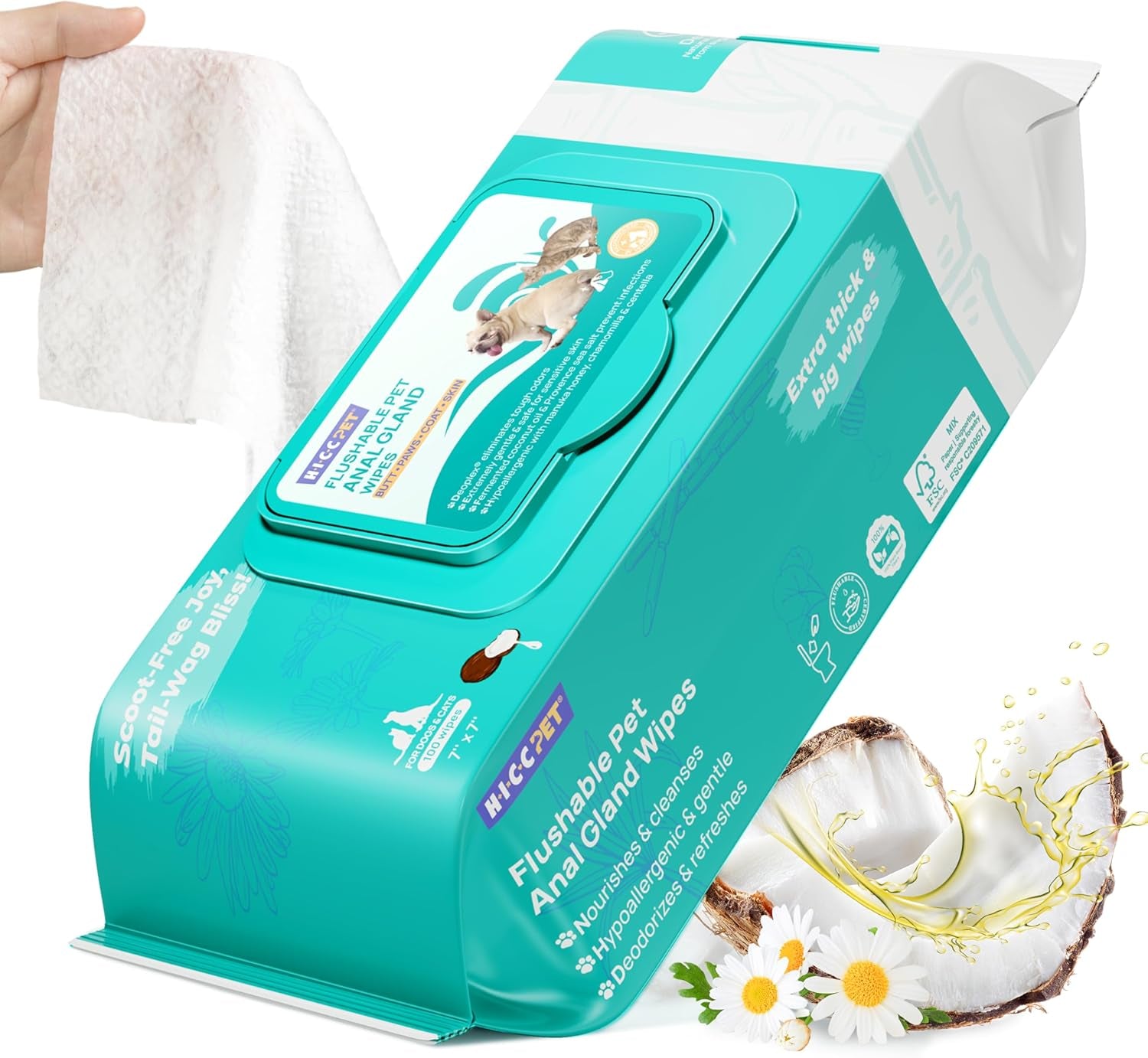 Wipes for Dogs & Cats, Vet Recommended Cleaning Deodorizing & Soothing Allergy Infections Anal Gland Wipes, Hydrating & Nourish Fur Dog Grooming Wipes for Paw, Butt, Body-Hypoallergenic