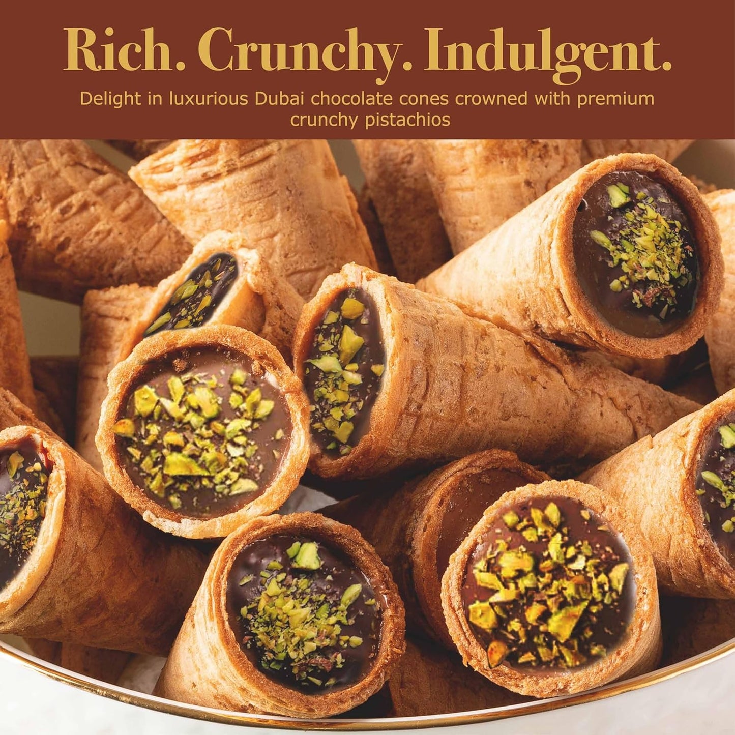 Dubai Chocolate Cones with Pistachio Kunafa | Made with Premium Belgian Chocolates | Kunafa Chocolate | Chocolates De Dubai - 4.7 Oz