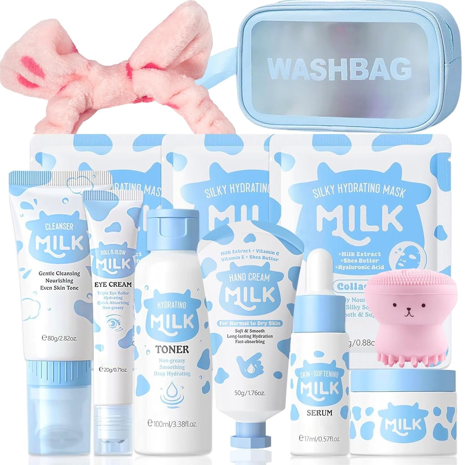 Milk Skin Care Set for Kids & Teens, 12 in 1 Moisturizing & Gentle Milk Skin Care for Teens Girls Ages 8-12, Face Care Kit, Milk Skincare for Girls 10-12, Bulk Birthday Gifts, Daughter Gifts, 12PCS