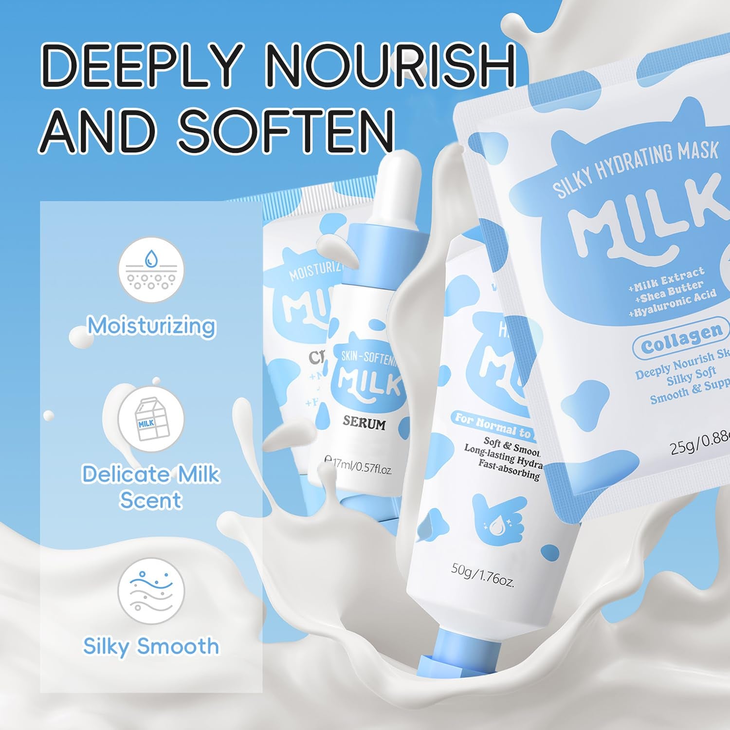 Milk Skin Care Set for Kids & Teens, 12 in 1 Moisturizing & Gentle Milk Skin Care for Teens Girls Ages 8-12, Face Care Kit, Milk Skincare for Girls 10-12, Bulk Birthday Gifts, Daughter Gifts, 12PCS