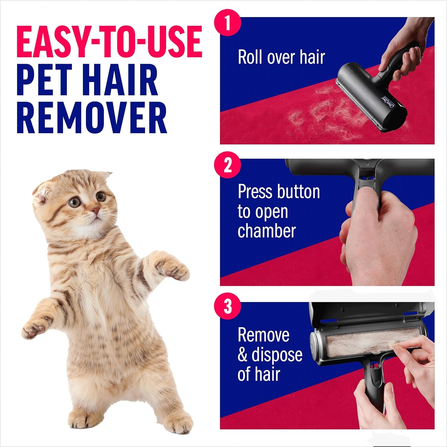Pet Hair Remover – Original Size Reusable Lint Roller for Cat & Dog Hair on Furniture, Couch, Carpet, Car, Rugs & Bedding – Portable, Eco-Friendly (Black)