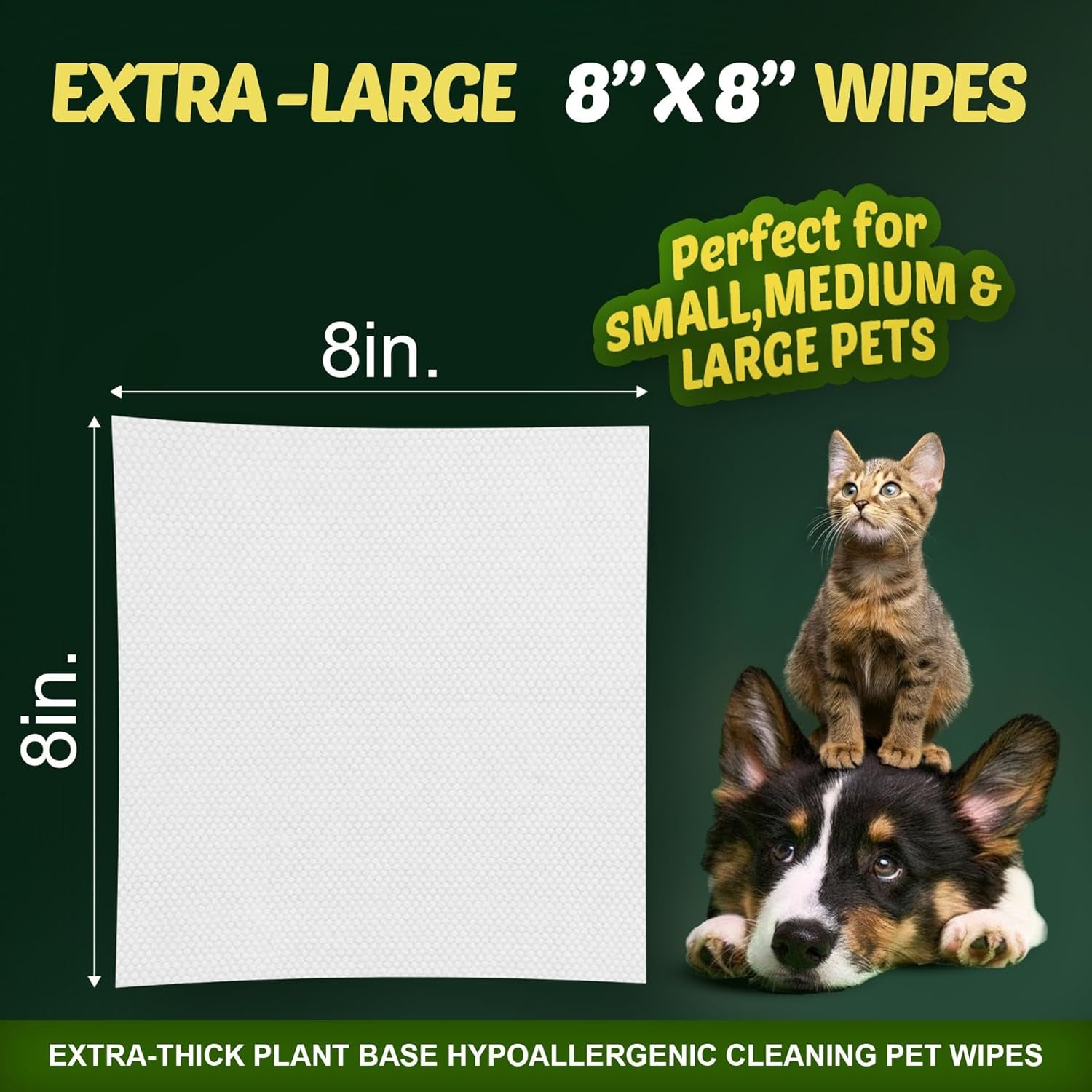 Pet Wipes for Dogs and Cats – 400 Count (8X8In) Hypoallergenic, Deodorizing Dog Wipes for Paws, Ears and Butt | XL with Aloe & Coconut Oil, Lavender Scented | Includes 4 Grooming Glove Wipes