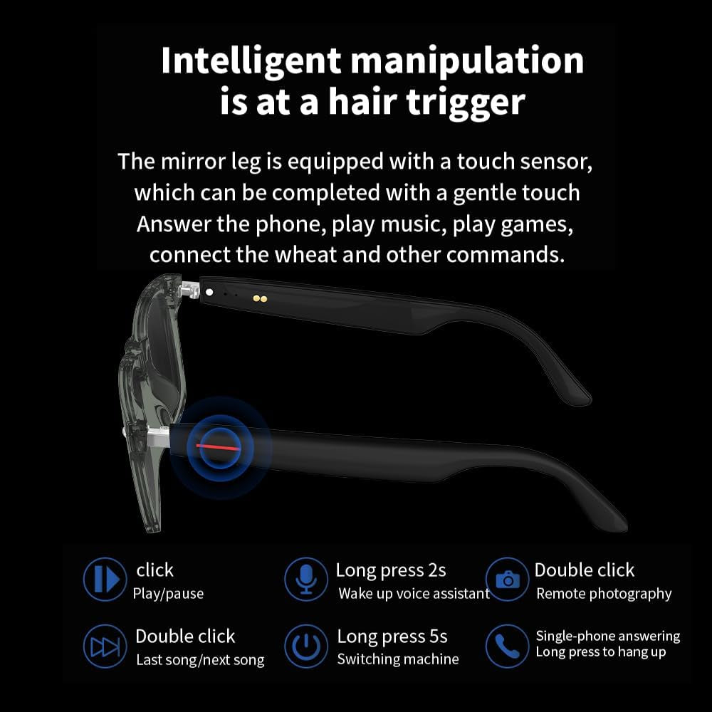 Smart Glasses Bluetooth Audio Glasses for Men Women with Dual Stereo Speakers, Open Ear Music &HD Calling, Touch &Voice Assistant, UV Protection—Green