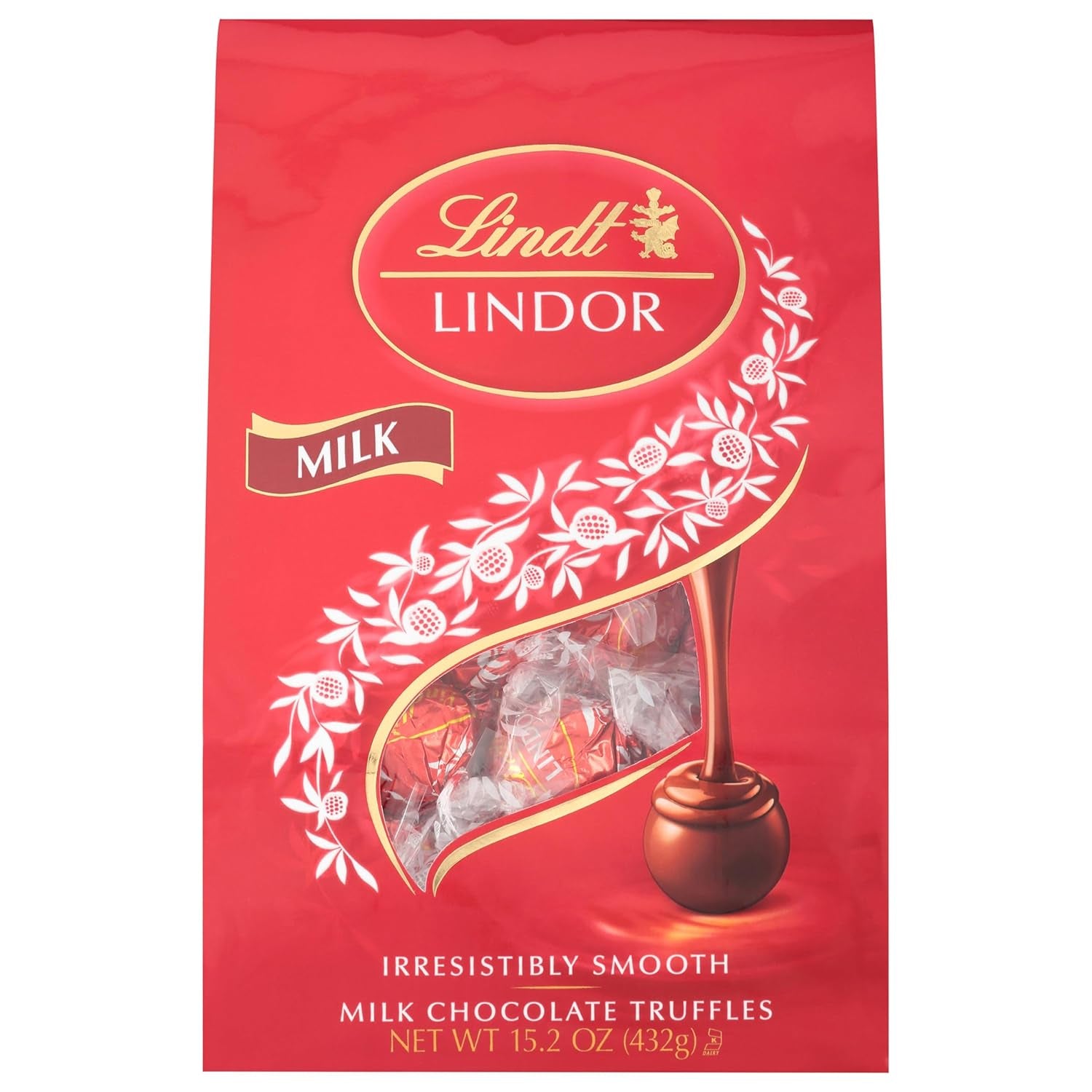 Lindt LINDOR Milk Chocolate Candy Truffles, Milk Chocolate with Melting Truffle Center, 15.2 Oz. Bag