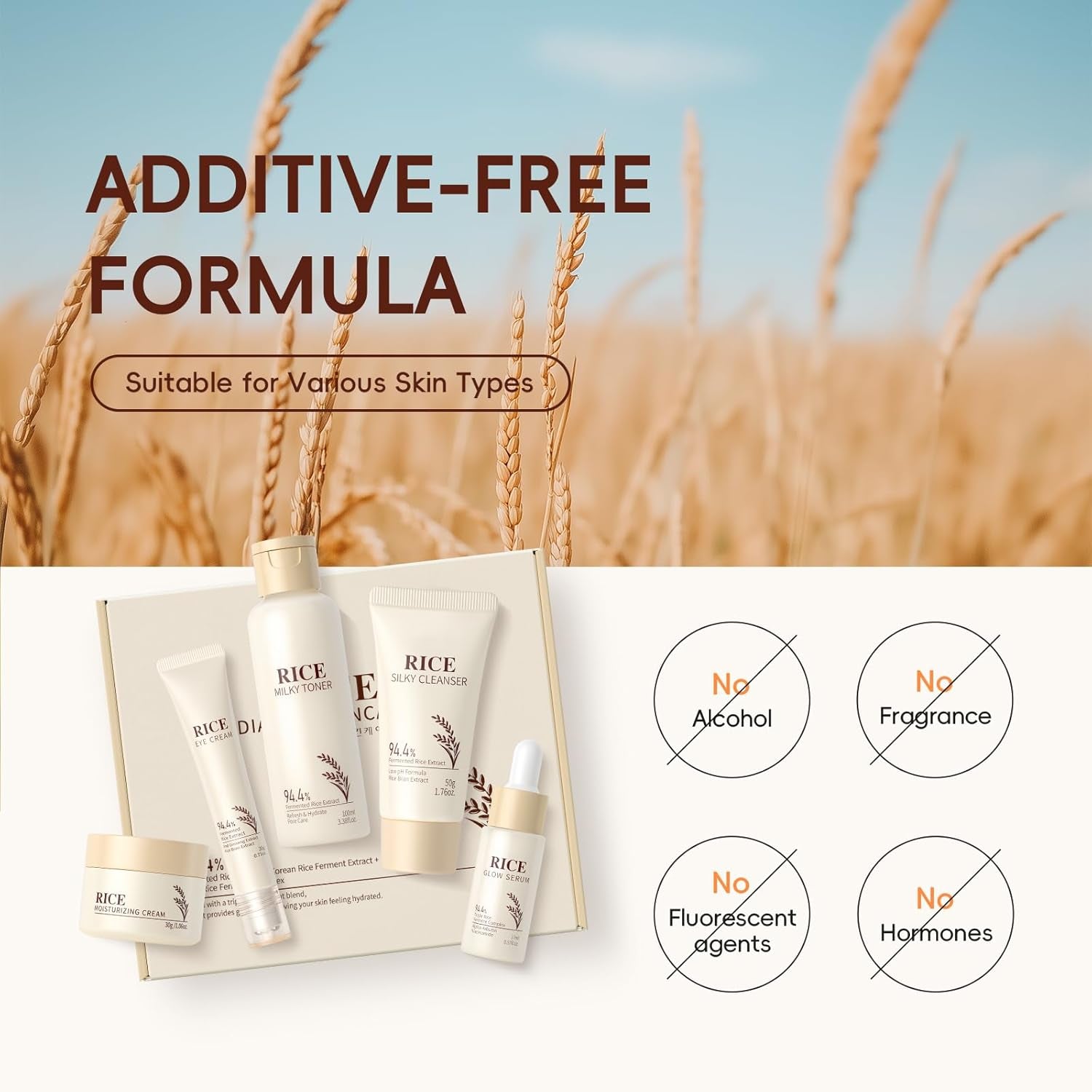 Skin Care Set, Korean Skin Care with Rice Cleanser, Toner, Serum, Eye Serum, Moisturizing Cream 5Pcs for Women Teen Girls Mom Daughter Mother'S Day Birthday Christmas Lover Korean Beauty