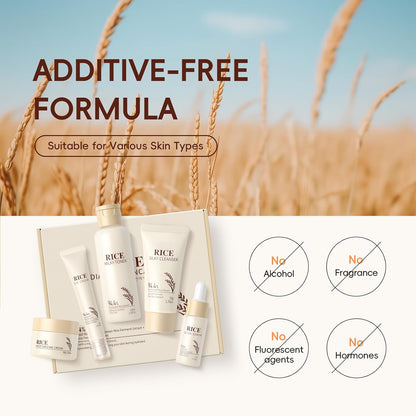Skin Care Set, Korean Skin Care with Rice Cleanser, Toner, Serum, Eye Serum, Moisturizing Cream 5Pcs for Women Teen Girls Mom Daughter Mother'S Day Birthday Christmas Lover Korean Beauty