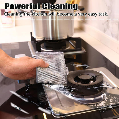 10 Pcs New Upgrade Steel Wire Dishcloth,Double-Layer Steel Wire Cleaning Cloth,Powerful Cleaning Non-Scratch Wire Dishcloth Rag for Cookware, Sinks, Dishes, Stove Tops