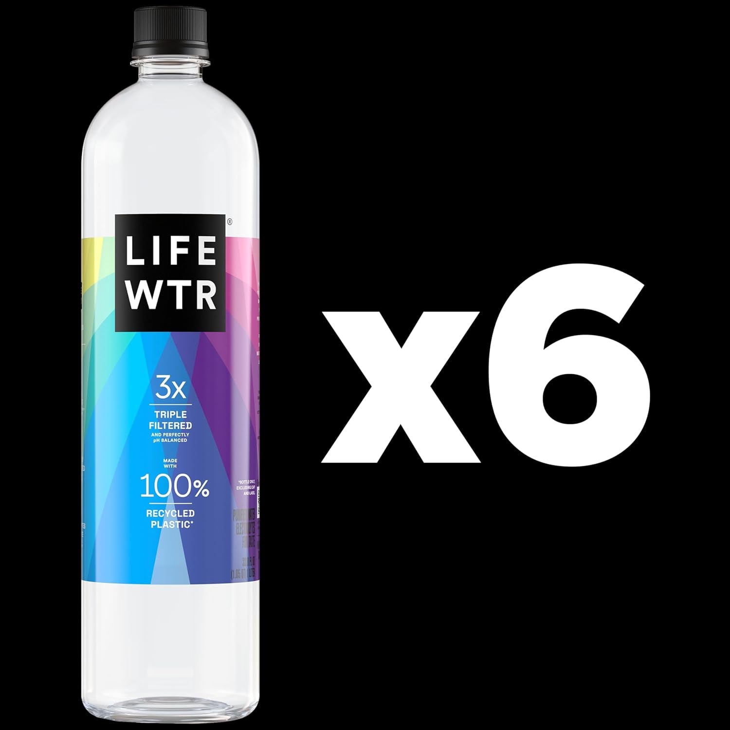 Premium Purified Water, Ph Balanced with Electrolytes, 100% Recycled Plastic Bottles, 33.8 Fl Oz, 1L (Pack of 6)