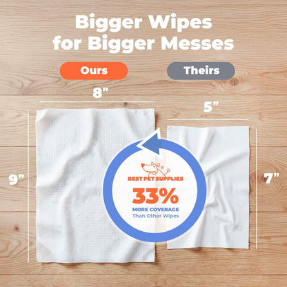 8" X 9" Large Dog Wipes - Cleaning and Deodorizing for Paws and Coat - Gentle Formula with Lavender Vitamin E for Puppies and Cats - 100 Count