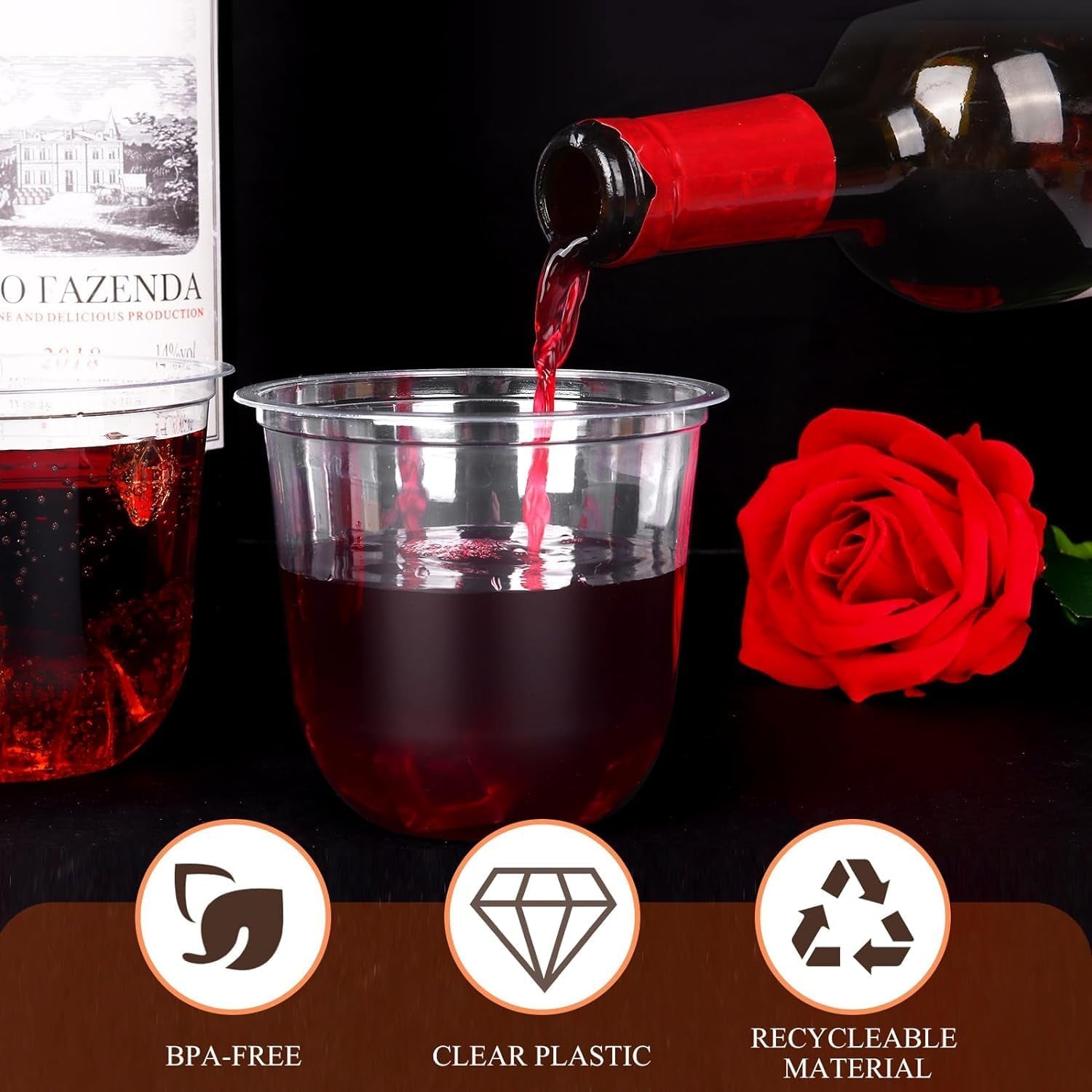 100 Pcs Disposable Stemless Glasses 12Oz Crystal Plastic Wine Glasses Clear Classic Cup for Meeting Weddings Birthdays Cocktail Christmas Party Supplies