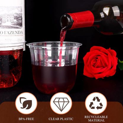 100 Pcs Disposable Stemless Glasses 12Oz Crystal Plastic Wine Glasses Clear Classic Cup for Meeting Weddings Birthdays Cocktail Christmas Party Supplies
