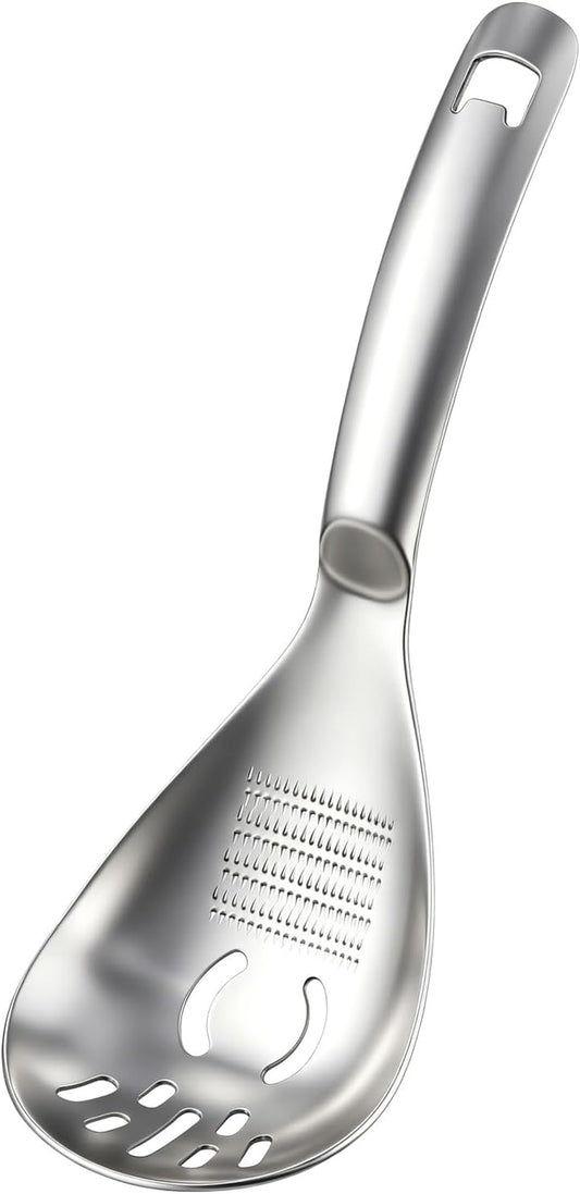 Multifunctional 5-In-1 Cooking Spoon, 18/8 304 Stainless Steel Kitchen Tool for Potato Masher, Egg Separator, Bottle Opener and Mixing Stirrer