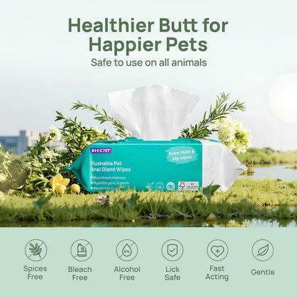 Wipes for Dogs & Cats, Vet Recommended Cleaning Deodorizing & Soothing Allergy Infections Anal Gland Wipes, Hydrating & Nourish Fur Dog Grooming Wipes for Paw, Butt, Body-Hypoallergenic