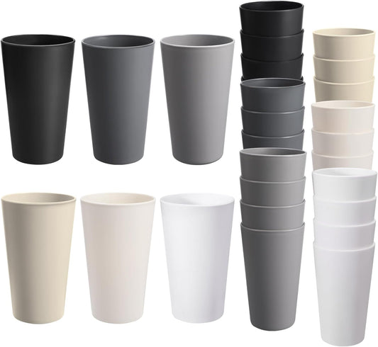 24 Pcs Unbreakable Plastic Cups Set, 20 Oz Reusable Plastic Cups, Stackable Water Tumblers, Drinking Cup for Kitchen, Outdoor, Bpa-Free, Dishwasher Refrigerator and Microwave Safe (20 Oz, 6 Colors)