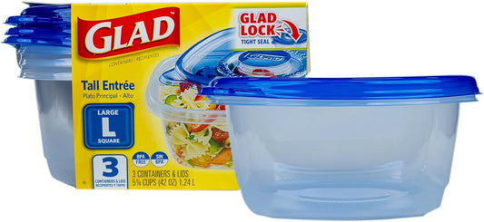 ware Tall Entree Food Storage Containers with Lids, Large Square BPA Free Plastic for Meal Prep and Lunches, Lock Tight Seal, Microwave and Dishwasher Safe, 42 Oz, 3 Count