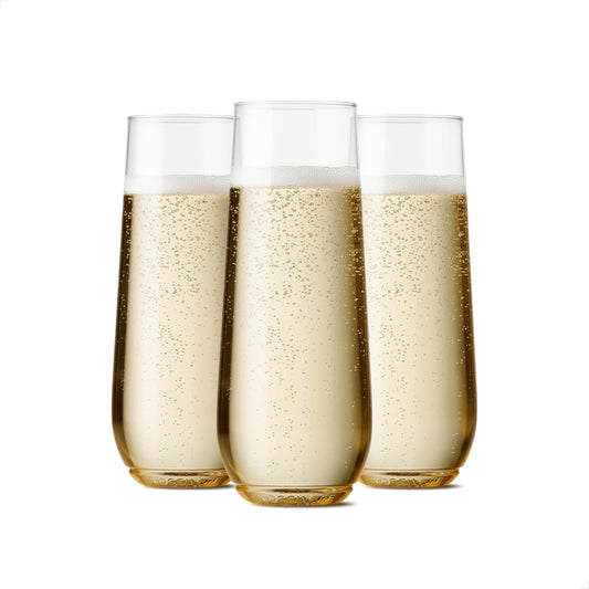 POP 9Oz Flute, Premium Quality, Recyclable, Unbreakable & Crystal Clear Plastic Champagne Glasses,Flute , 12 Count (Pack of 1)