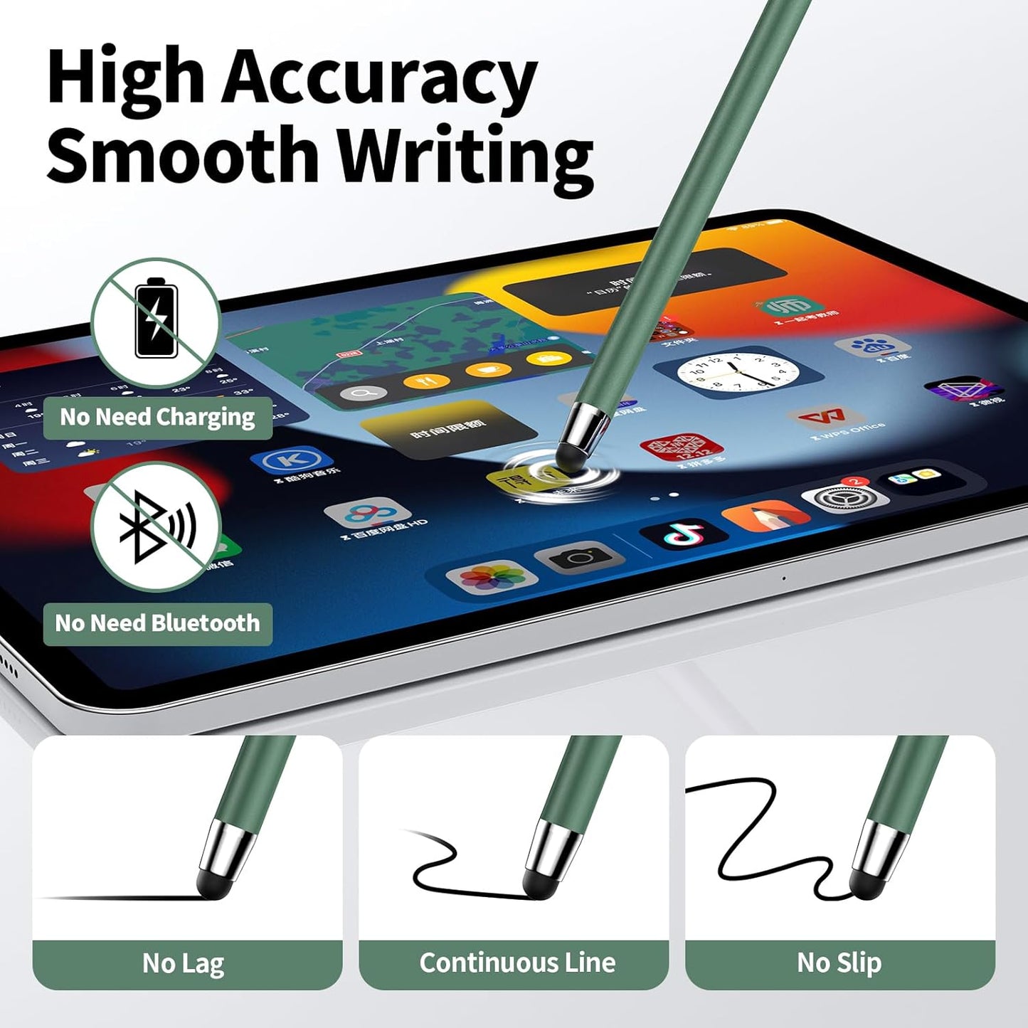 Stylus Pen for Touchscreen(5 Pcs) 2-In-1 Stylus Pen for Ipad | High Sensitivity Precision Suitable for Touch Screens of Iphone/Ipad/Android Tablet(Black/White/Gray/Gold/Dark Green)