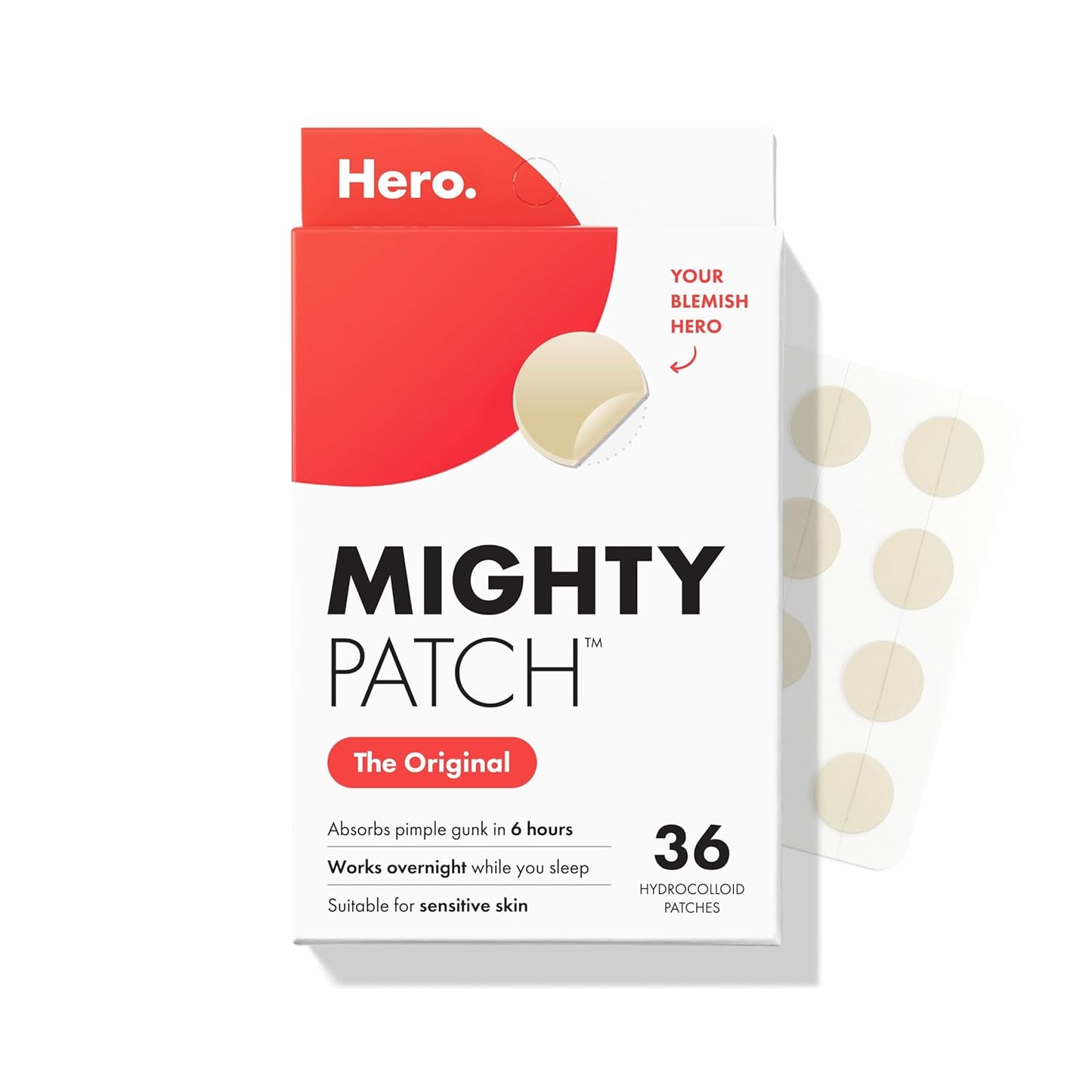 Original from Hero Cosmetics - Hydrocolloid Acne Pimple Patch for Zits and Blemishes, Spot Treatment Stickers for Face and Skin, Vegan and Cruelty Free (36 Count)