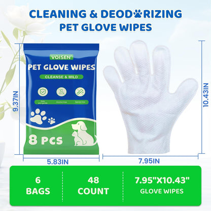 48 Pcs Pet Glove Wipes for Dogs and Cats, Cleaning & Deodorizing Bathing Grooming Wipes,Unscented Thick Nourish Fur Glove Wipes for Pet Dry Cleaning,Daily Care and Travel