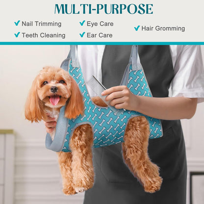 Dog Grooming Hammock Harness for Dogs Cats, Relaxation Pet Nail Clipper Hammock, Restraint Dog & Small Animal Leashes Sling for Groomingk for Nail Trimming (Coral Blue, S)
