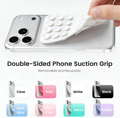 Upgraded Double Sided Silicone Suction Cup Phone Case Mount, Sticky Phone Grip Holder for Hands-Free Selfes & Videos, Reusable Silicone Phone Suction Grip for Iphone & Android, White