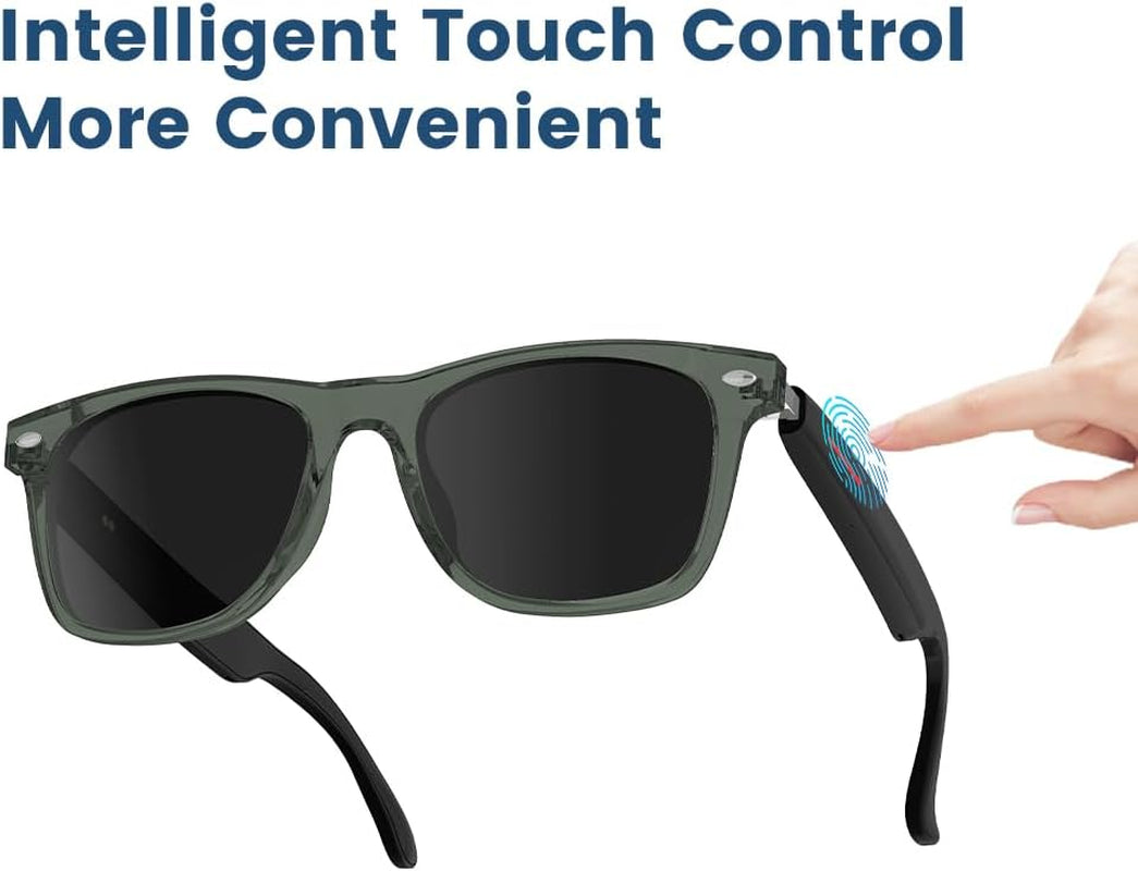 Smart Glasses Bluetooth Audio Glasses for Men Women with Dual Stereo Speakers, Open Ear Music &HD Calling, Touch &Voice Assistant, UV Protection—Green