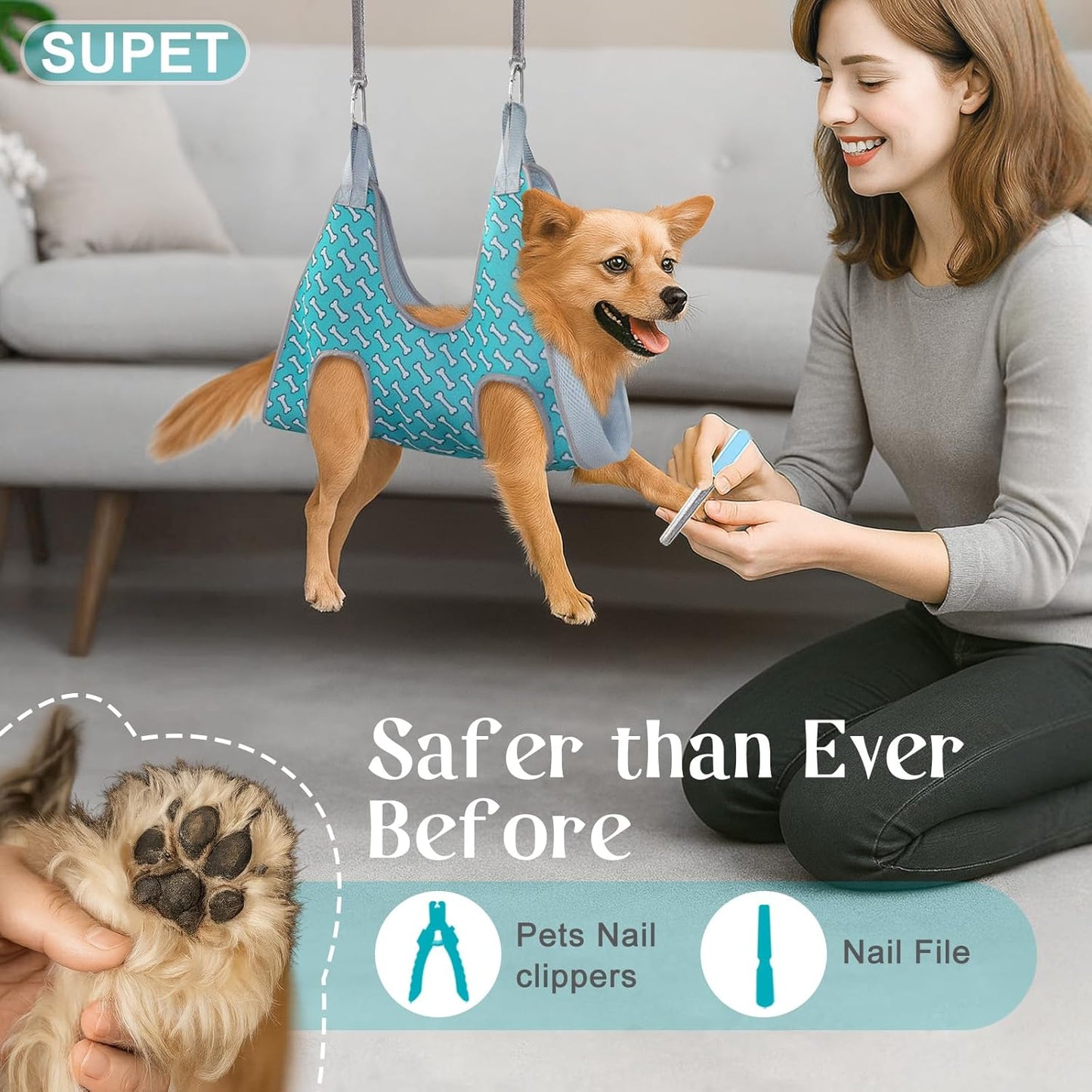 Dog Grooming Hammock Harness for Dogs Cats, Relaxation Pet Nail Clipper Hammock, Restraint Dog & Small Animal Leashes Sling for Groomingk for Nail Trimming (Coral Blue, S)