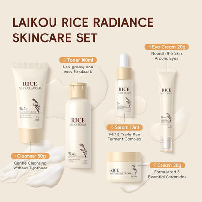Skin Care Set, Korean Skin Care with Rice Cleanser, Toner, Serum, Eye Serum, Moisturizing Cream 5Pcs for Women Teen Girls Mom Daughter Mother'S Day Birthday Christmas Lover Korean Beauty