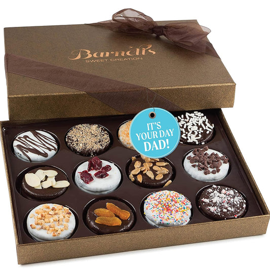 Barnetts Fathers Day Gift Basket, 12 Chocolate Covered Cookies Gourmet Candy Box Baskets for Dad, Men, Husband, Father, Grandfather, Son, Brother, Prime Food Delivery, Gifts for Him