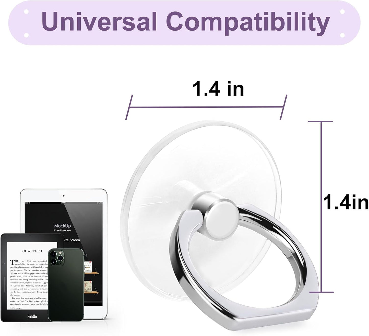 4 Pack  Cell Phone Ring Holder, Transparent Ring Holder 360°Rotation Finger Ring Stand, Clear Cell Phone Kickstand Compatible with Most of Phones, Tablet and Case, (2Silver+1Black+1Rose Gold)