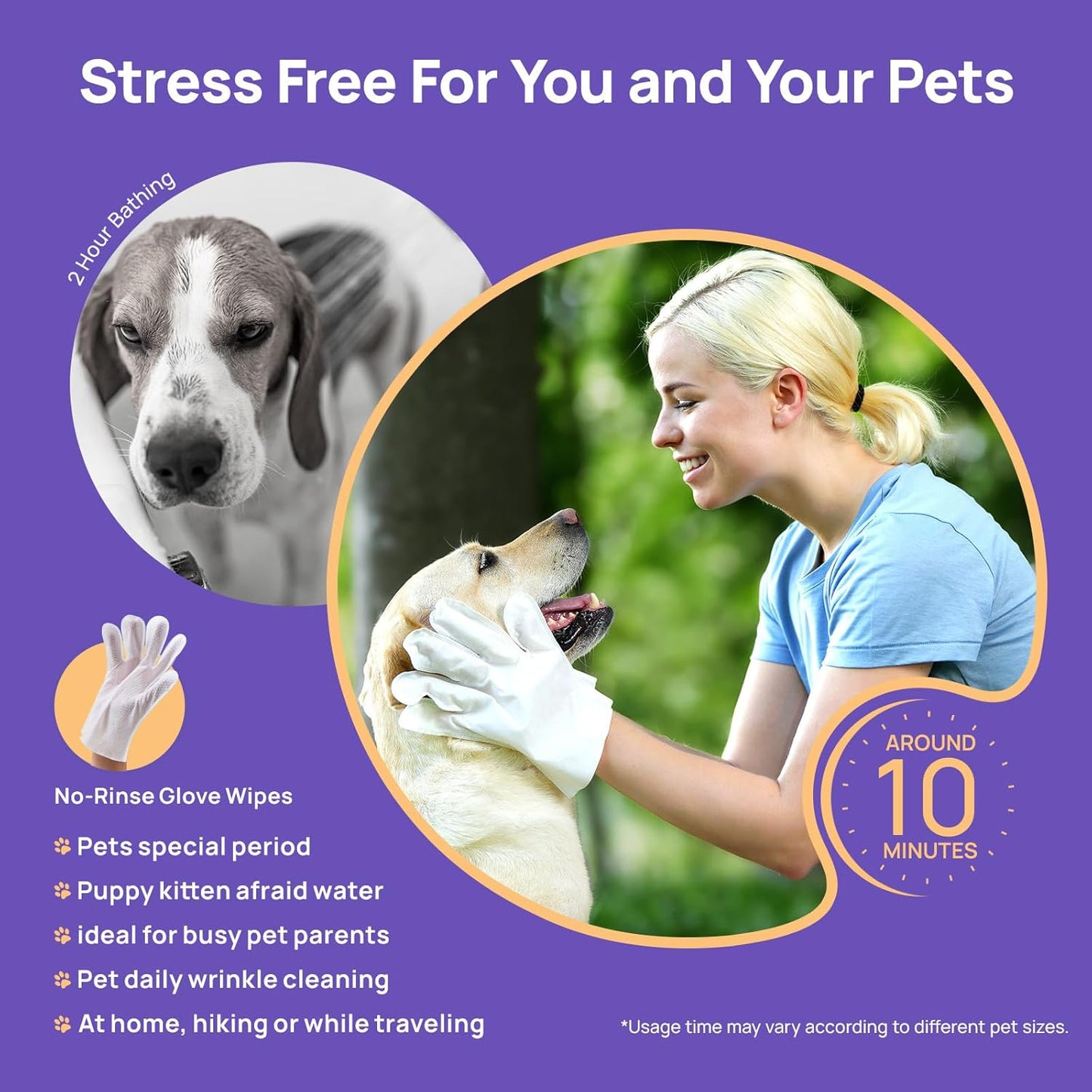Dog Wipes Cleaning Deodorizing Glove Wipes for Dogs, Cats & Horses, Vet Recommended Hypoallergenic Hydrating & Nourishing Pet Wipes for Eyes, Ears, Butt & Paws, No-Rinse, 6Pcs Coconut Scent