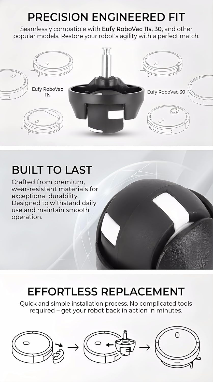 Robot Vacuum Universal Wheel, Vacuum Cleaner Roller Wheel Suitable for Eufy Robovac 11S/Robovac 30