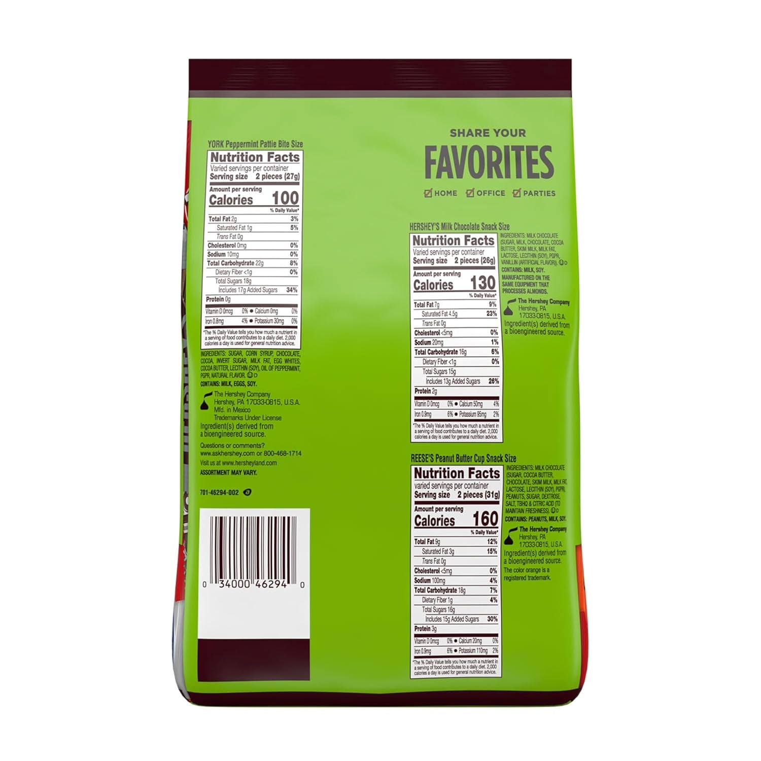 Hershey Assorted Chocolate Flavored Candy Party Pack, 25 Oz