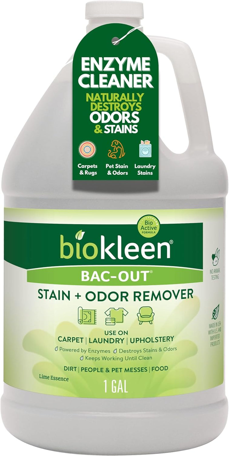 Bac-Out Enzyme Cleaner and Stain & Odor Remover for Pet Stains, Laundry, Diapers, Wine, Carpets, & More, Eco-Friendly, Non-Toxic, Lime Scent, 128 Ounces