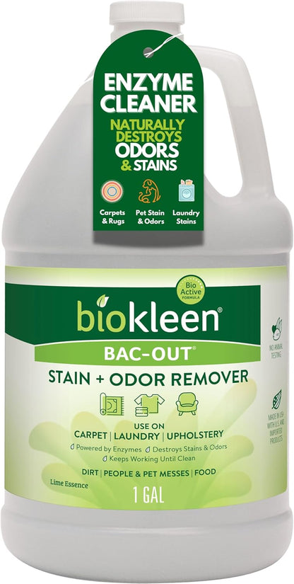 Bac-Out Enzyme Cleaner and Stain & Odor Remover for Pet Stains, Laundry, Diapers, Wine, Carpets, & More, Eco-Friendly, Non-Toxic, Lime Scent, 128 Ounces