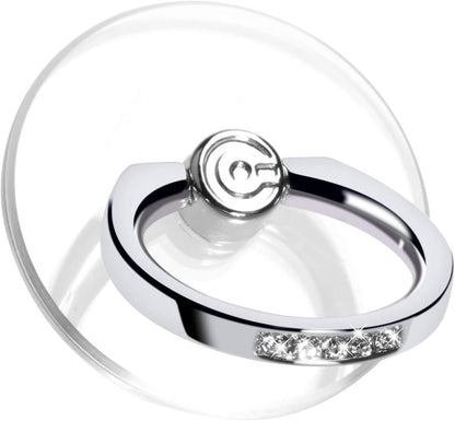 Transparent Phone Ring Holder Grip -  Clear Cell Phone Ring Stand Holder Finger Grip Kickstand 360° Rotation, Compatible with Most of Phones, Tablets and Case (2 Silver Diamond)