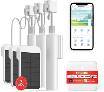 Smart Electric Motorized Blinds Kit - 3Pack with 2.4G Wifi Remote Control, Solar Powered, Compatible with Alexa, Google Home and Siri, Light Sensing Control, Unlimited Group Control