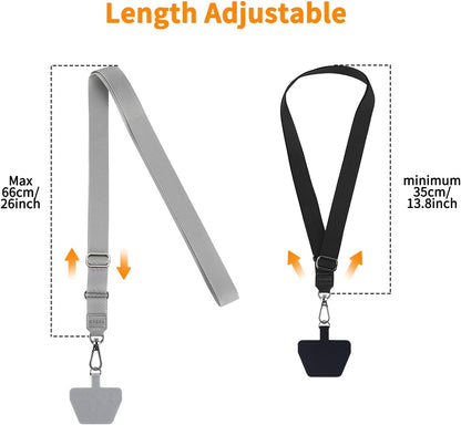 Phone Lanyard 2 Pack-2× Adjustable Neck Strap,2× Phone Patches,Universal Cell Phone Multifuctional Patch Lanyards Compatible with Most Smartphones(Black+Gray)
