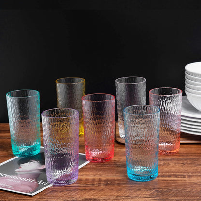 22-Ounce Honeycomb Highball Glasses Plastic Tumbler Acrylic Glasses, Set of 6 Multicolor