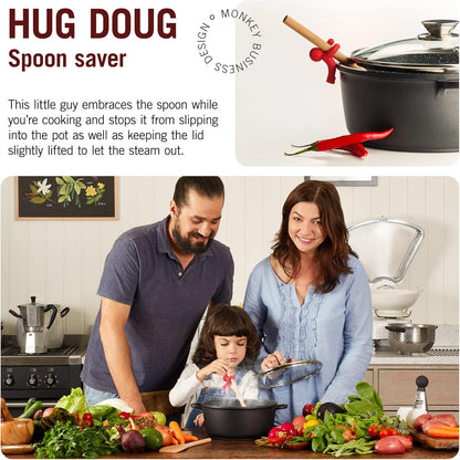 Hug Doug Spoon Saver | Spoon Holder and Lid Lifter Stopping the Spoon from Falling in | Silicone Spoon Rest | Stove Spoon Holder | Cool Kitchen Gadgets & Cute Kitchen Accessories | by